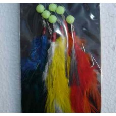 Coloured feather lures for mackerel - 6 Hook